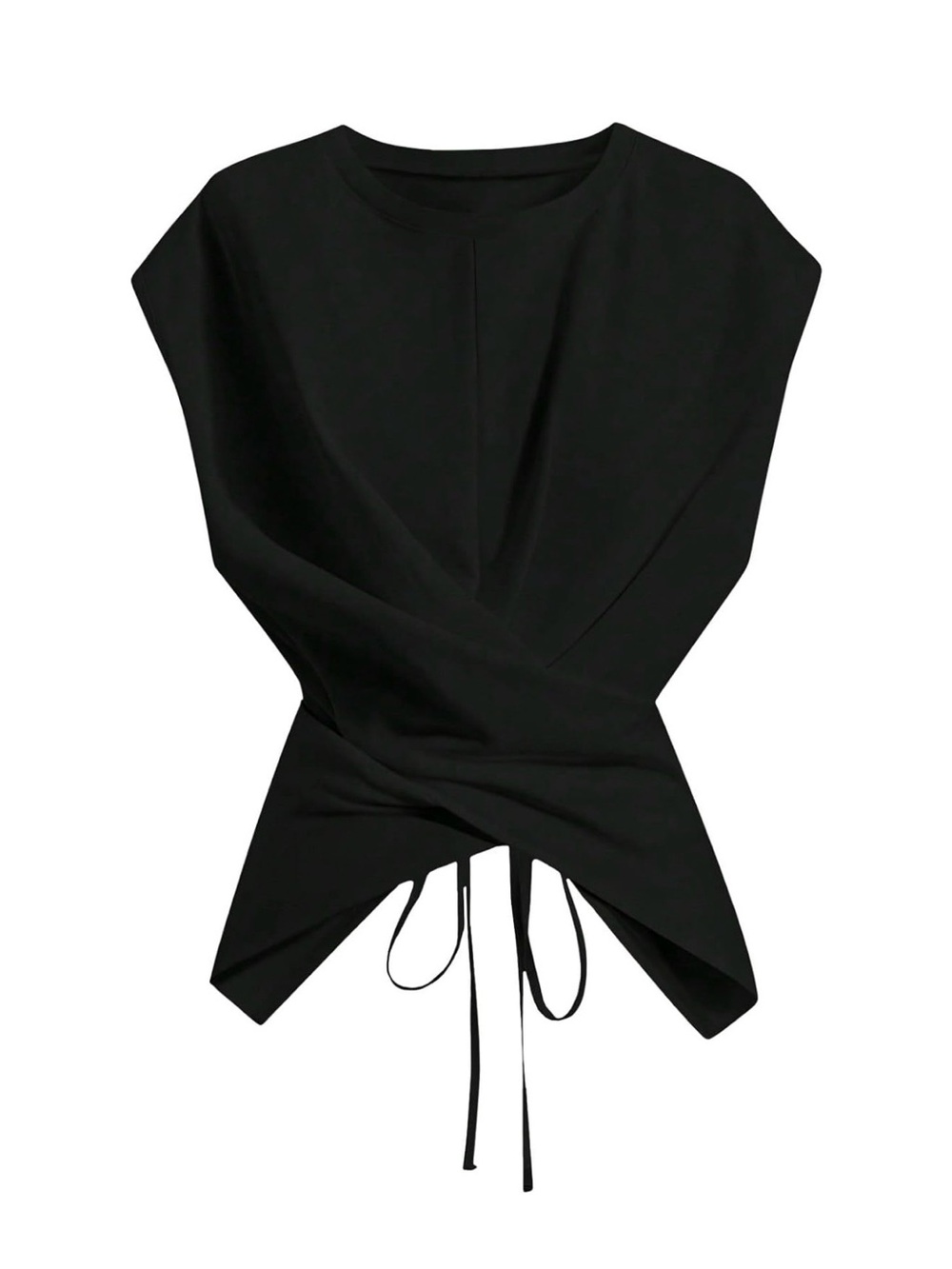 Black Drawstring Wrap Top - Women